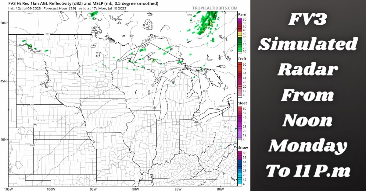 FV3 simulated radar from noon Monday to 11 p.m